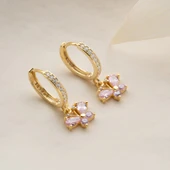 Vaoov 925 Ayar Gümüş Pembe Taşlı Sallantılı Kelebek Küpe - 3