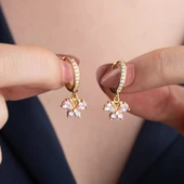 Vaoov 925 Ayar Gümüş Pembe Taşlı Sallantılı Kelebek Küpe - 1