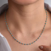 14 Ayar Altın Kaplama Turkuaz Renkli Doğal Taş  El Yapımı Gümüş Kolye - CNS00627 - 1