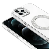 Apple iPhone 12 Pro Kılıf Pırlanta Taş Tasarımlı M-safe Şarj Özellikli Zore Karetta Silikon Kapak - 9