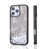 Apple iPhone 12 Pro Kılıf Sıvılı Simli Kelebek Baskılı Şeffaf Arka Yüzey Zore Glis Silikon Kapak - 2