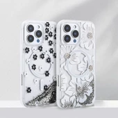 Apple iPhone 16 Pro Max Kılıf Sıvılı Simli Baskılı Şeffaf Arka Yüzey Zore Mossa Silikon Kapak - 6