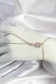 316L Çelik Gold Renk Zincirli Yonca Figürlü Zirkon Taşlı Şahmeran - 1
