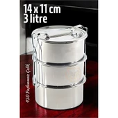 ModaCar Sefer Tası Yemek Kabı Paslanmaz Çelik 3 Katlı 14 cm 3 LİTRE - 1