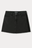 Yüksek Bel Püsküllü Mini Jean Etek - 11