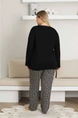 Kadın Desenli Bisiklet Yaka 3 Düğmeli Yırtmaç Detaylı Büyük Beden Viskon Uzun Kol Pijama Takımı - 8