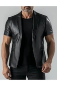 NYC GİYİM TEKSTİL Kısa Kollu Hakiki Deri Blazer Ceket Erkek SlimFit - 5
