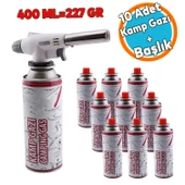 Kamp Gazı Yedek Kartuşu Çakmaklı Pürmüz 227 Gram Piknik Kamp Mangal Mutfak Ateş Tutuşturucu 10 Set - 1