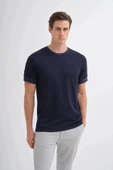 Cazador Bisiklet Yaka Regular Fit Örme Dokulu Tişört Lacivert 4207 thumbnail 4