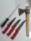 Handmade Sürmene Sürbisa Paltalı Kasap Kurban Et Doğrama Seti 4 lü + Masat thumbnail 3