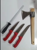 Handmade Sürmene Sürbisa Paltalı Kasap Kurban Et Doğrama Seti 4 lü + Masat thumbnail 4