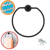 Bez Havluluk Aparatı Lavabo Banyo Mutfak Bez Havlu Askısı Siyah Paslanmaz Vidalı Metal thumbnail 1