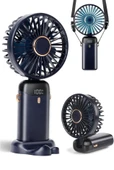 LCD Ekranlı Şarjlı El Fanı Mini Vantilatör 5 Kademe Sessiz Boyun Askılı Mor Fan - 2