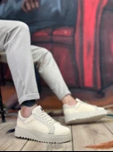 ET0803 Yüksek Taban Triko Krem Erkek Ayakkabı thumbnail 1