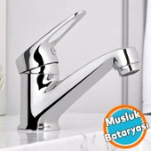 Mix Batarya Krom Lavabo Banyo Mutfak Musluğu Musluk Mermer Tezgah Üstü Çift Su Giriş Evye - 1