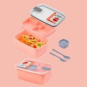 Porsima 3193 Vakumlu Kendinden Kaşık Çatallı Sosluklu Bölmeli Beslenme Çantası - Taşınabilir 2 Katlı Lunch Box - Sefer Tası 1200 Ml Somon thumbnail 6