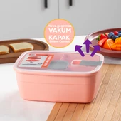 Porsima 3193 Vakumlu Kendinden Kaşık Çatallı Sosluklu Bölmeli Beslenme Çantası - Taşınabilir 2 Katlı Lunch Box - Sefer Tası 1200 Ml Somon thumbnail 2