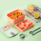 Porsima 3193 Vakumlu Kendinden Kaşık Çatallı Sosluklu Bölmeli Beslenme Çantası - Taşınabilir 2 Katlı Lunch Box - Sefer Tası 1200 Ml Somon thumbnail 5