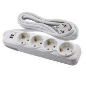 4'lü Grup Priz 2 USB'li 3 Metre Kablolu Fiş Priz Topraklı Çoklu Grup Priz Çoğaltıcı Dörtlü - 2