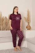 Kadın Bisiklet Yaka Düğmesiz Battal Kesim Viskon Yazlık Kısa Kol Büyük Beden Pijama Takımı - 1
