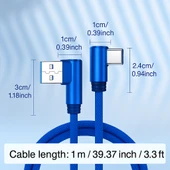 Naylon Örgülü 90 Derece 1 Metre 2.1A  Micro Hızlı Şarj Kablosu  W05 - 4