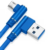 Naylon Örgülü 90 Derece 1 Metre 2.1A  Micro Hızlı Şarj Kablosu  W05 - 1