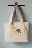 Desenli Bez Keten Omuz Çantası, Plaj Çantası, İşlemeli El ve Kol Çantası %100 Pamuk 36x29 cm - 9