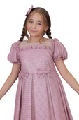Kız Çocuk Kare Yaka Şeffaf Tüllü Omuzları Fırfırlı Beli Fiyonk Detaylı Üzeri Simli Pembe Abiye thumbnail 8
