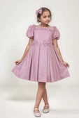 Kız Çocuk Kare Yaka Şeffaf Tüllü Omuzları Fırfırlı Beli Fiyonk Detaylı Üzeri Simli Pembe Abiye thumbnail 4