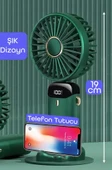 LCD Ekranlı Şarjlı El Fanı Mini Vantilatör 5 Kademe Sessiz Boyun Askılı Yeşil Fan - 6
