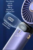 LCD Ekranlı Şarjlı El Fanı Mini Vantilatör 5 Kademe Sessiz Boyun Askılı Yeşil Fan - 8