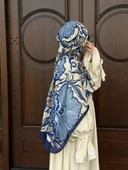 Pamuklu Soft Luna Desen Şal-Mavi - 4