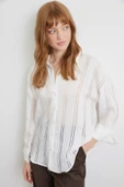 Organze Çizgili Gömlek Ekru thumbnail 3