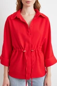 Büzgülü Kimono Gömlek Kırmızı thumbnail 4