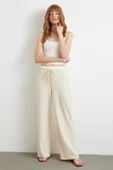 Bel Bantlı Wide Leg Pantolon Krem thumbnail 1