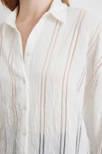 Organze Çizgili Gömlek Ekru thumbnail 5