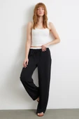 Bel Bantlı Wide Leg Pantolon Siyah - 2