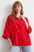 Büzgülü Kimono Gömlek Kırmızı thumbnail 3