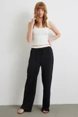 Bel Bantlı Wide Leg Pantolon Siyah - 1