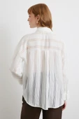 Organze Çizgili Gömlek Ekru thumbnail 6