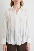 Organze Çizgili Gömlek Ekru thumbnail 4