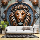 3D Bronz Aslan Motifli Duvar Kağıdı Baskı thumbnail 1
