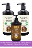 Naturix 3'lü Set  Bitkisel Keratin Şampuan (2 x 600 ml) & Keratin Saç Kremi (500 ml) - 1