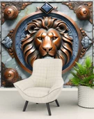 3D Bronz Aslan Motifli Duvar Kağıdı Baskı thumbnail 6