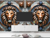 3D Bronz Aslan Motifli Duvar Kağıdı Baskı thumbnail 3
