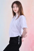 Kız Çocuk Büzgü Detaylı-Çizgi Desenli Crop Gömlek 6-14 Yaş 12251 - 7