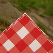 Kendinden Çantalı Kırmızı Ekose Piknik Örtüsü 150x150 cm Taşınabilir Cırtlı Piknik Matı Taşıma Kordonlu İnce Katlanabilir Örtü - 3