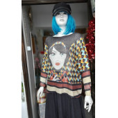 İTALYAN KAZAK - KODU: 3556 - YARASA KOLLU - RENK: SİYAH + SARI+BAKIR (KIZIL KAHVE) + MAVİ- ÖNÜ KIZ DESENLİ - 1