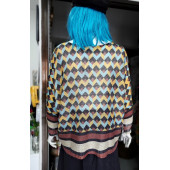 İTALYAN KAZAK - KODU: 3556 - YARASA KOLLU - RENK: SİYAH + SARI+BAKIR (KIZIL KAHVE) + MAVİ- ÖNÜ KIZ DESENLİ - 3