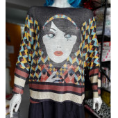 İTALYAN KAZAK - KODU: 3556 - YARASA KOLLU - RENK: SİYAH + SARI+BAKIR (KIZIL KAHVE) + MAVİ- ÖNÜ KIZ DESENLİ - 4